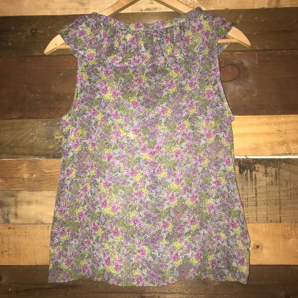 Anthro Fei Floral Tie Bow Silk Ruffle Blouse Tank - Picture 4 of 8